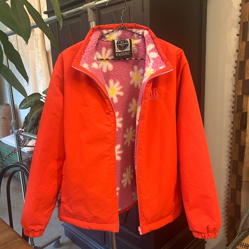 Airblaster Women’s Double Puff Jacket Orange Shell with Pink Floral Reversible
